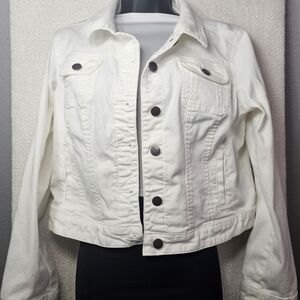 White Denim Jacket Women Large Cropped Trucker Spring Minimalist Capsule